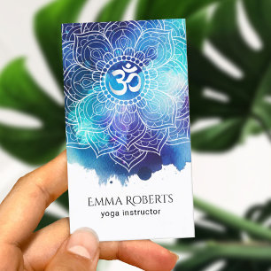 Yoga Instructor Indigo Watercolor Mandala Namaste Visitkort