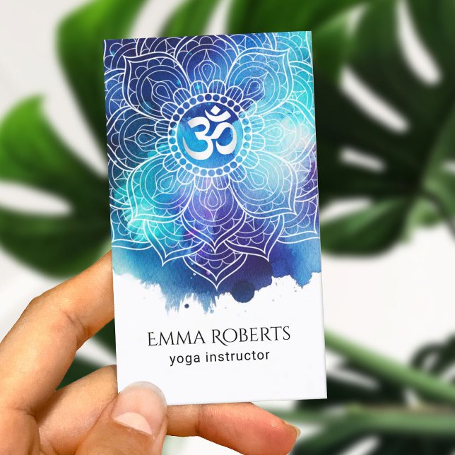 Yoga Instructor Indigo Watercolor Mandala Namaste Visitkort (Skapare uppladdad)