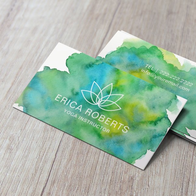 Yoga Instructor Lotus Blommigt Logotyp Watercolor Visitkort (Skapare uppladdad)