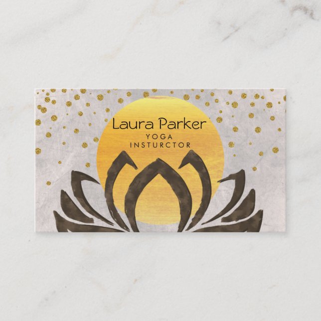 Yoga Instructor Lotus Flower Guld Confetti Visitkort (Framsida)