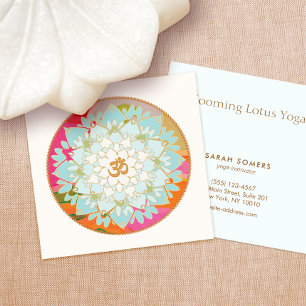 Yoga Instructor Lotus Flower och Om Symbol Fyrkantigt Visitkort
