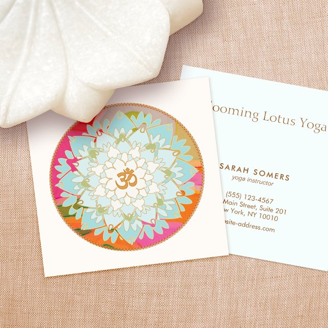 Yoga Instructor Lotus Flower och Om Symbol Fyrkantigt Visitkort (Skapare uppladdad)