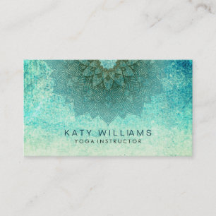 Yoga Instructor Lotus Flower Watercolor Teal Visitkort