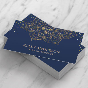 Yoga Instructor Lotus Mandala Elegant Navy & Guld Visitkort