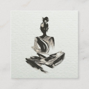 Yoga Instructor Lotus Meditation Pose Brushstrokes Fyrkantigt Visitkort