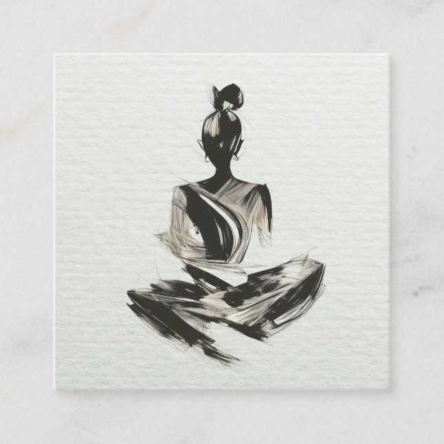 Yoga Instructor Lotus Meditation Pose Brushstrokes Fyrkantigt Visitkort (Framsida)