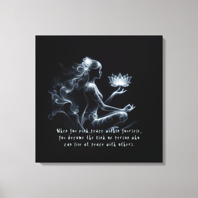 Yoga Instructor Lotus Meditation Pose Glowing Mist Canvastryck (Framsida)