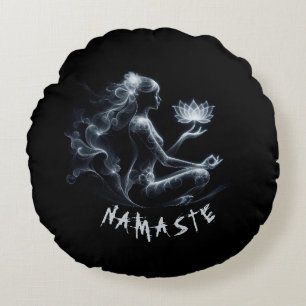 Yoga Instructor Lotus Meditation Pose Glowing Mist Rund Kudde