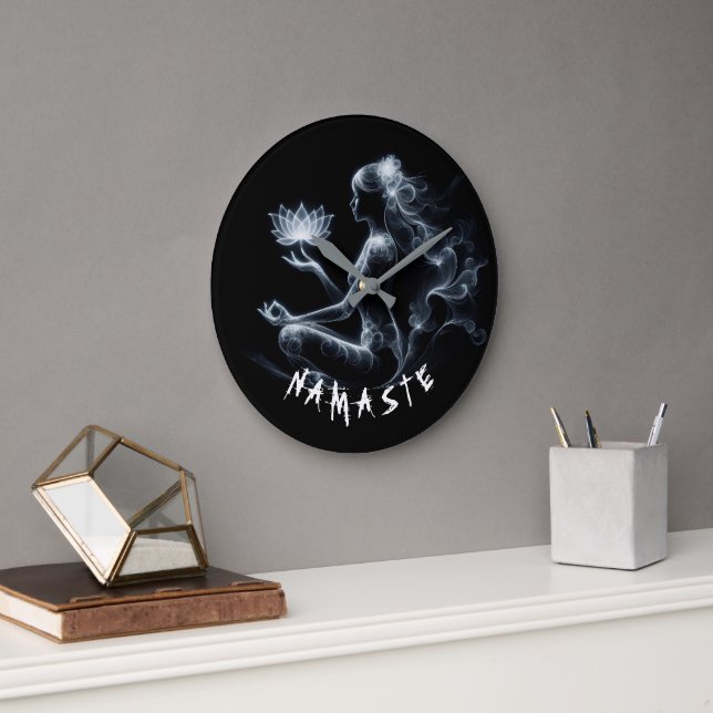 Yoga Instructor Lotus Meditation Pose Glowing Mist Stor Klocka (Kontor)