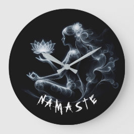 Yoga Instructor Lotus Meditation Pose Glowing Mist Stor Klocka