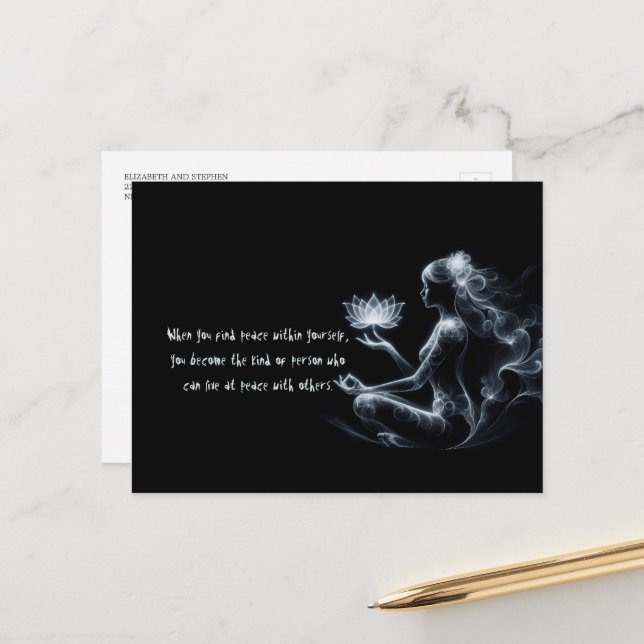 Yoga Instructor Lotus Meditation Pose Glowing Mist Vykort (Fram/Back In Situ)