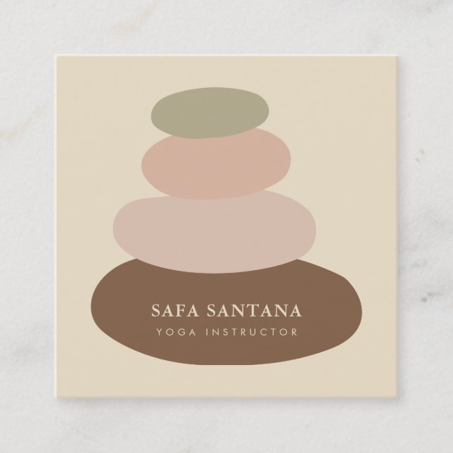 Yoga Instructor Massage Zen Stones Rustic Fyrkantigt Visitkort (Framsida)