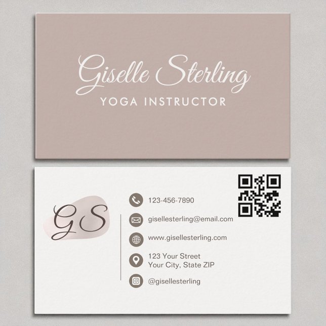 Yoga Instructor  Mauve Elegant QR-kod Visitkort (Skapare uppladdad)