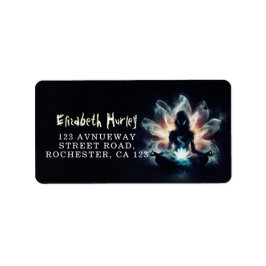 Yoga Instructor Meditation Pose Glowing Mist Lotus Adressetikett