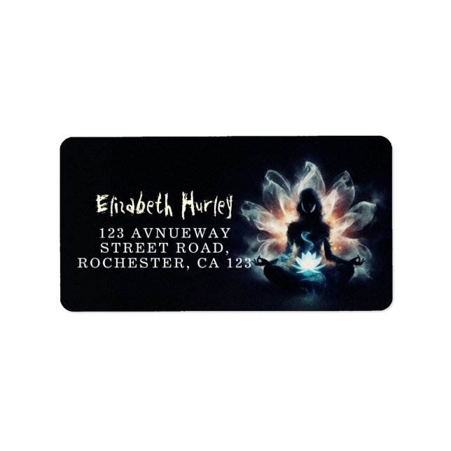 Yoga Instructor Meditation Pose Glowing Mist Lotus Adressetikett (Framsidan)