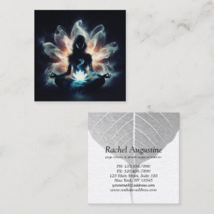 Yoga Instructor Meditation Pose Glowing Mist Lotus Fyrkantigt Visitkort