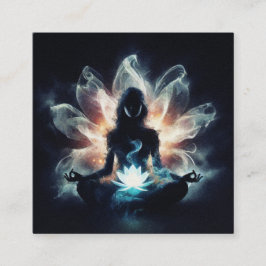 Yoga Instructor Meditation Pose Glowing Mist Lotus Fyrkantigt Visitkort