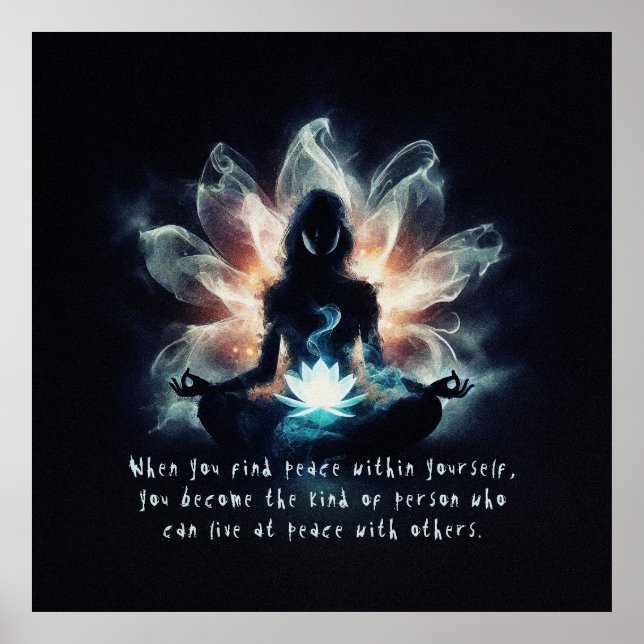 Yoga Instructor Meditation Pose Glowing Mist Lotus Poster (Framsidan)