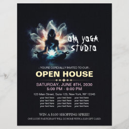 Yoga Instructor Meditation Pose Glowing Mist Lotus Reklamblad