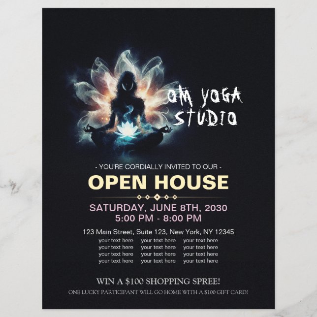 Yoga Instructor Meditation Pose Glowing Mist Lotus Reklamblad (Framsidan)