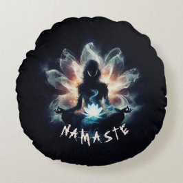 Yoga Instructor Meditation Pose Glowing Mist Lotus Rund Kudde