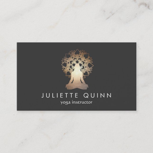 Yoga Instructor Meditation Pose Guld Lotus Mandala Visitkort (Framsida)