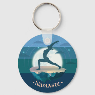 Yoga Instructor Meditation Pose Måne Flies Island Nyckelring
