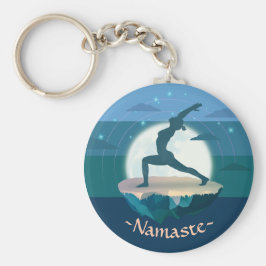 Yoga Instructor Meditation Pose Måne Flies Island Nyckelring