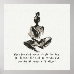 Yoga Instructor Meditation Pose Push Stroke-citat Poster