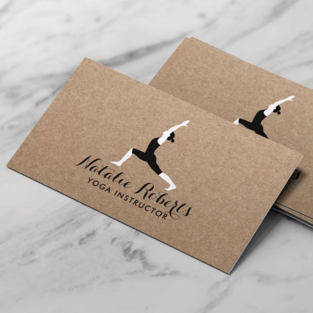 Yoga Instructor Minimalist Yoga Pose Rustic Kraft Visitkort (Skapare uppladdad)