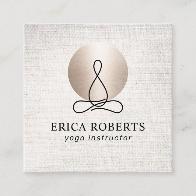 Yoga Instructor Modern Guld Circle Elegant Linen Fyrkantigt Visitkort (Framsida)
