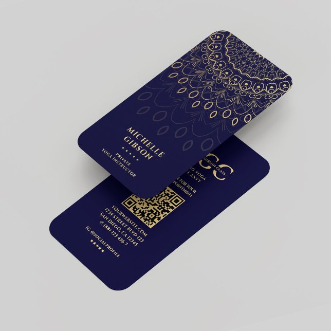 Yoga Instructor Modern Midnight Blue Guld Mandala Visitkort (Yoga Instructor Modern Midnight Blue Gold Mandala Business Card
)