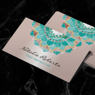 Yoga Instructor Modern Ro Guld Teal Mandala Visitkort