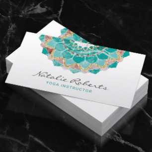 Yoga Instructor Modern Teal Guld Mandala Flower Visitkort