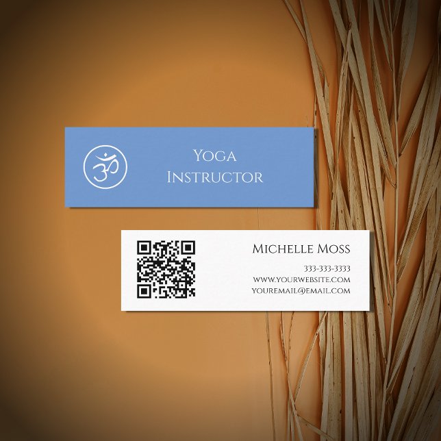 Yoga Instructor Om Symbol QR-kod Ljusblå Mini Visitkort (Skapare uppladdad)