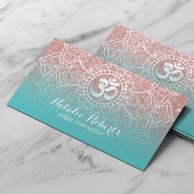 Yoga Instructor Ro Guld Glitter Teal Mandala Visitkort (Skapare uppladdad)
