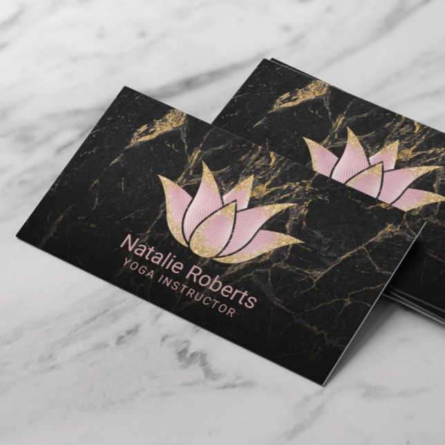 Yoga Instructor Ro Guld Lotus Black Marble Visitkort (Skapare uppladdad)