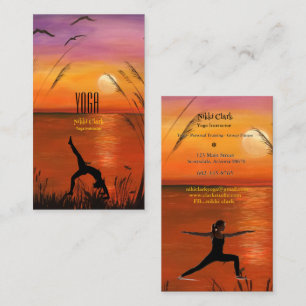 Yoga Instructor Silhouette Pose Sunset Visitkort