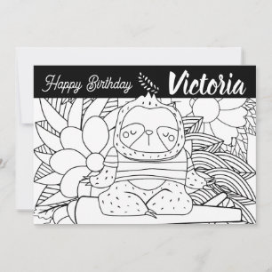 Yoga Instructor Sloth Birthday Blommigt Coloring Julkort