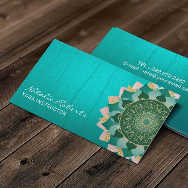 Yoga Instructor Snyggt Teal Mandala Zen Flower Visitkort (Skapare uppladdad)