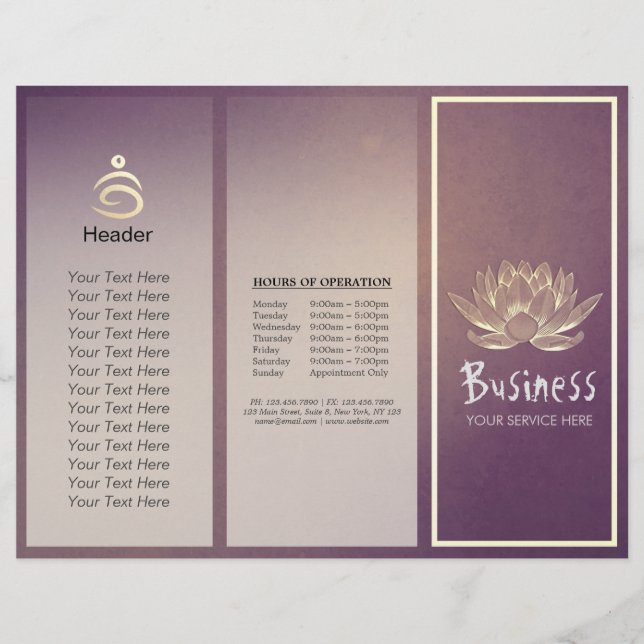 Yoga Instructor Studio Tri-Fold Brochure Lotus (Framsida)