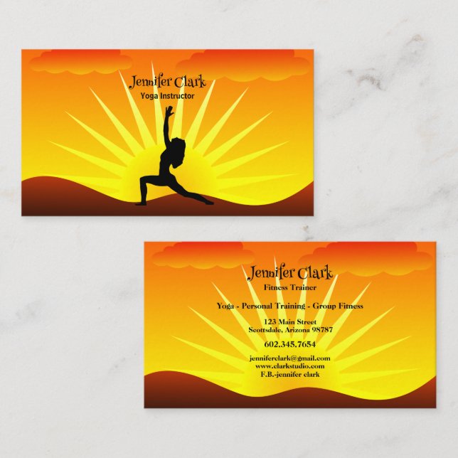 Yoga Instructor Sunset Yoga Pose Silhouette Visitkort (Fram/baksida)