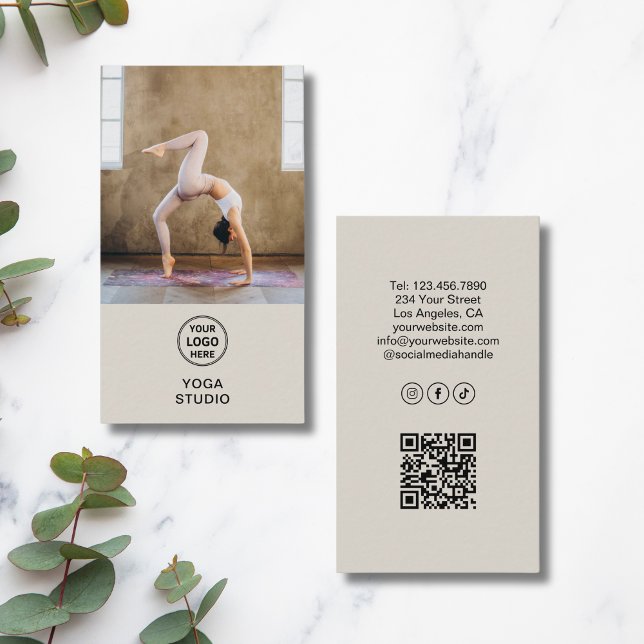 Yoga Instructor Teacher Custom Logo Photo QR Visitkort (Yoga Instructor Teacher Custom Logo Photo QR Business Card)
