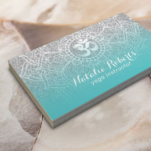 Yoga Instructor Teal & Silver Glitter Mandala Visitkort