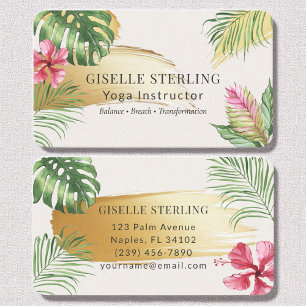 Yoga Instructor Tropical Guld Brushed Watercolor Visitkort