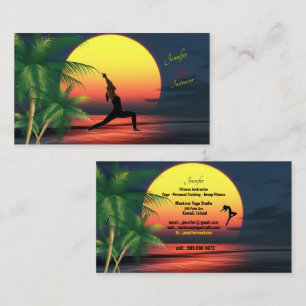 Yoga Instructor Tropical Sunset Handflatan Träd Al Visitkort