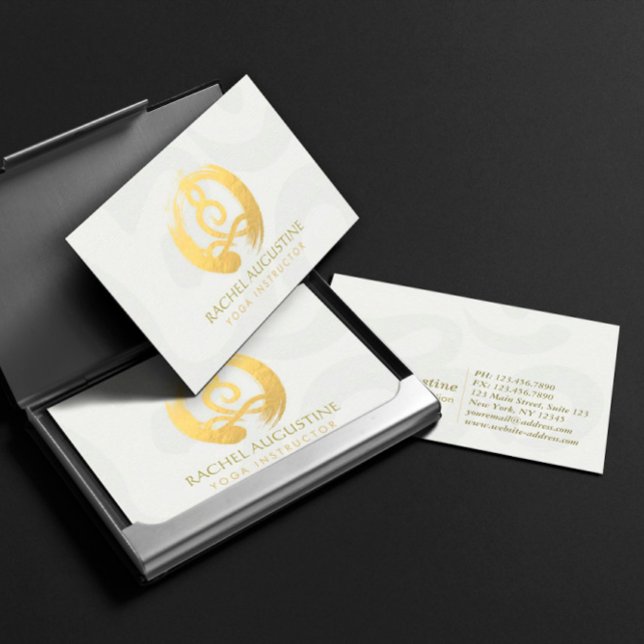 Yoga Instructor White Guld Meditation Pose ZEN OM Visitkort (Skapare uppladdad)