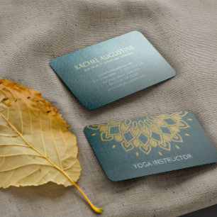 YOGA-instruktör Chic Embroidery Grönt Guld Blommig Visitkort