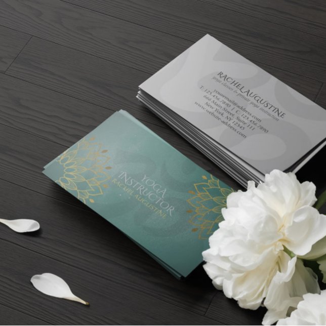 Yoga Instruktör Chic Guld Blommig Om Symbol Mandal Visitkort (Skapare uppladdad)