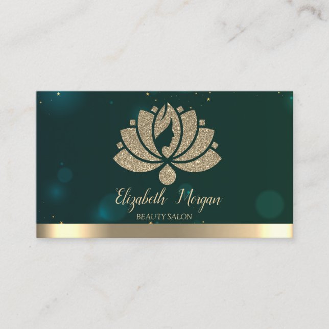 Yoga instruktör Grön,Lotus Skönhetssalong Visitkort (Framsida)